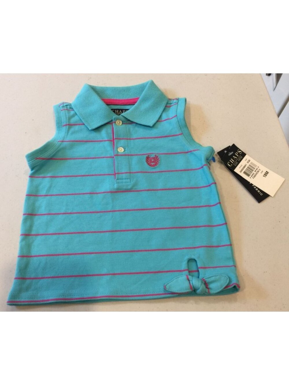 Chaps 18 Month Sleeveless Aqua Fuchsia Striped Polo Top Stretch Fabric
